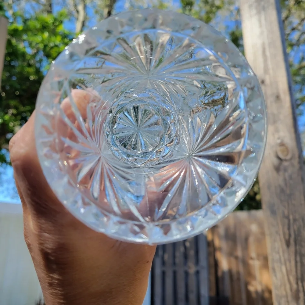 Vintage West Germany 24% Clear Cut Lead Crystal Pineapple Fan Bud Vase 5” Tall